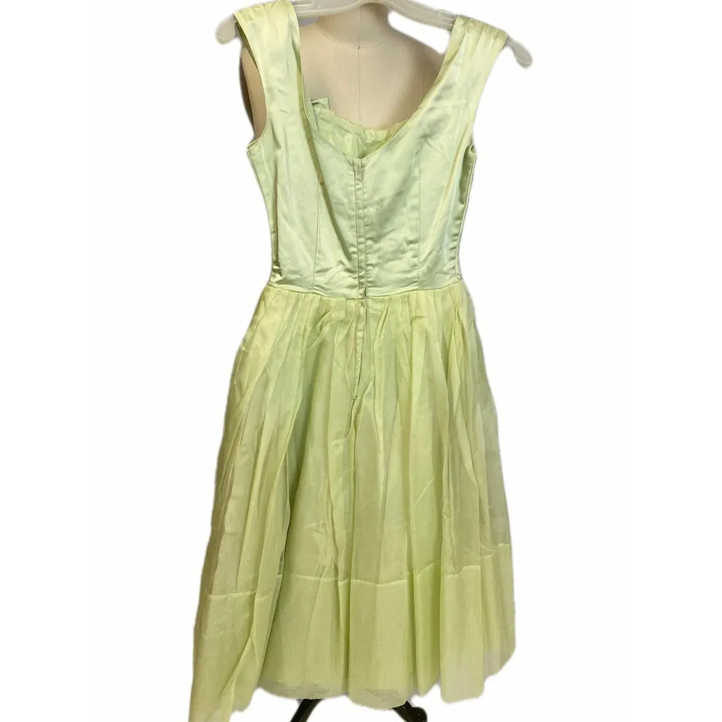 1950's Vintage Green Dress Prom Party Full SKirt Rockabilly  Nylon Sz XS