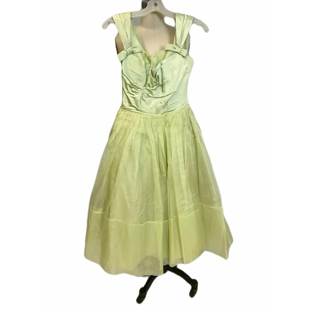 1950's Vintage Green Dress Prom Party Full SKirt Rockabilly  Nylon Sz XS