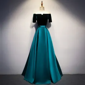 A Line Off The Shoulder Blue Prom Dresses Long Bridesmaid Dress SH065