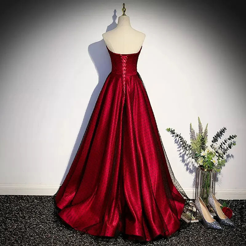 A line Short Puffy Sleeves Tulle Red Prom Dresses SH115