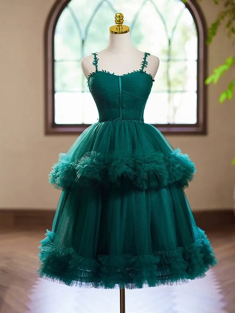 A-Line Sweetheart Neck Tulle Green Short Prom Dress, Green Homecoming Dress