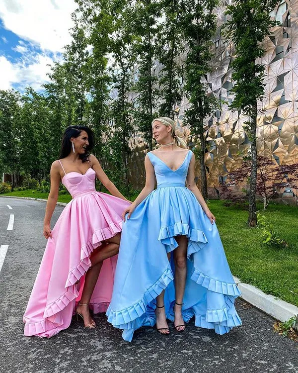 A Line V Neck Blue/Pink Princess Prom Dress Evening Party Dress SH703