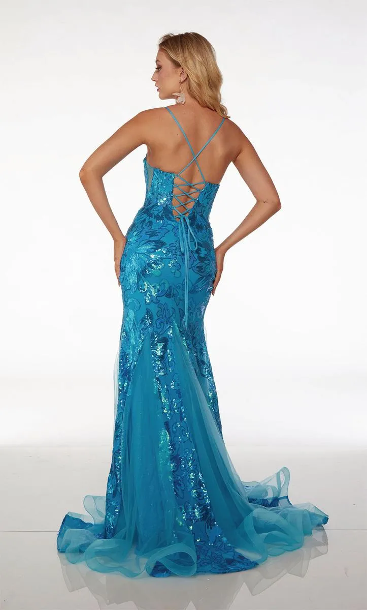 Alyce Floral Sequin Long Prom Dress 61617