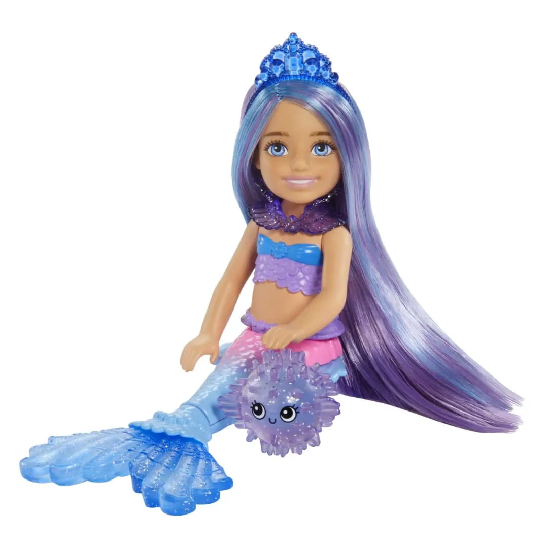 Barbie Mermaid Power™ Chelsea™ Mermaid Doll (Blue & Purple Hair) with 2 Pets, Treasure Chest & Accessories by Mattel