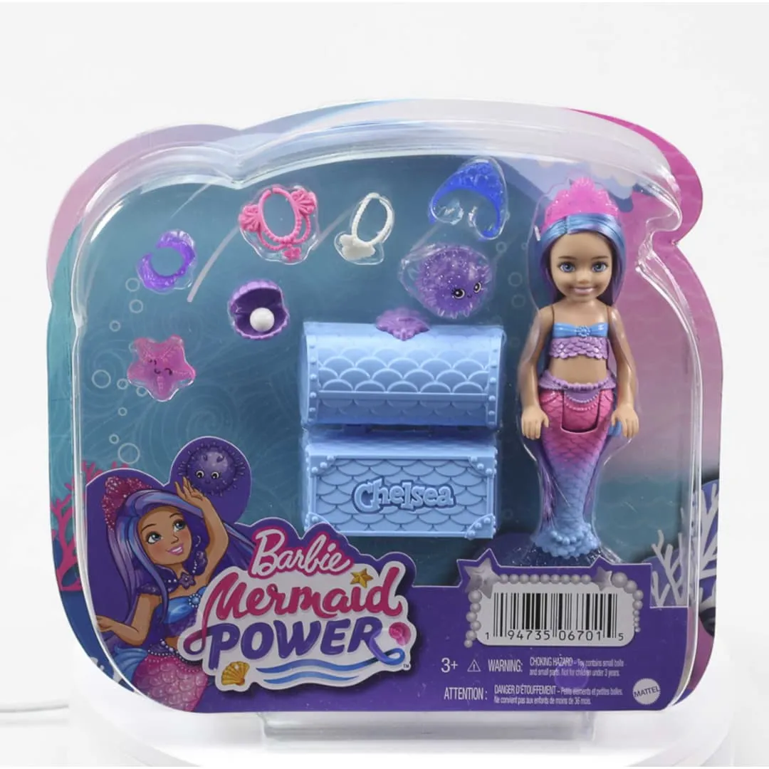 Barbie Mermaid Power™ Chelsea™ Mermaid Doll (Blue & Purple Hair) with 2 Pets, Treasure Chest & Accessories by Mattel