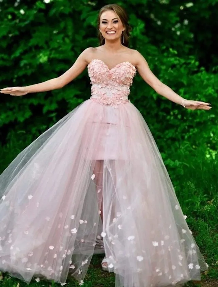 Beautiful Pink Sweetheart Tulle Prom Dress Long Party Dress With Applique SH701