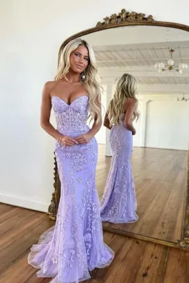 Beautiful Purple Strapless Applique Mermaid Evening Dress,Formal Prom Dress SH611