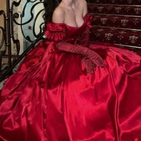 Beautiful Red Off The Shoulder Satin A-line Prom Dress SH1296