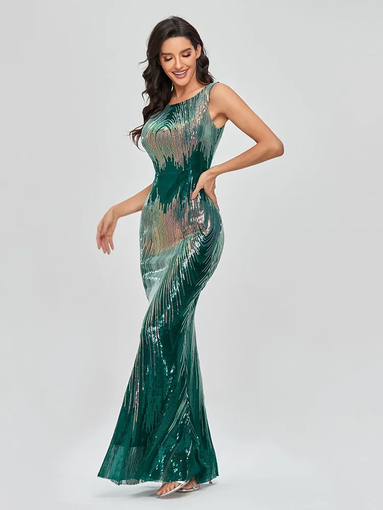 BerriesJam - 2024 Sleeveless O-neck Shinning Sequins Mermaid Prom Dress