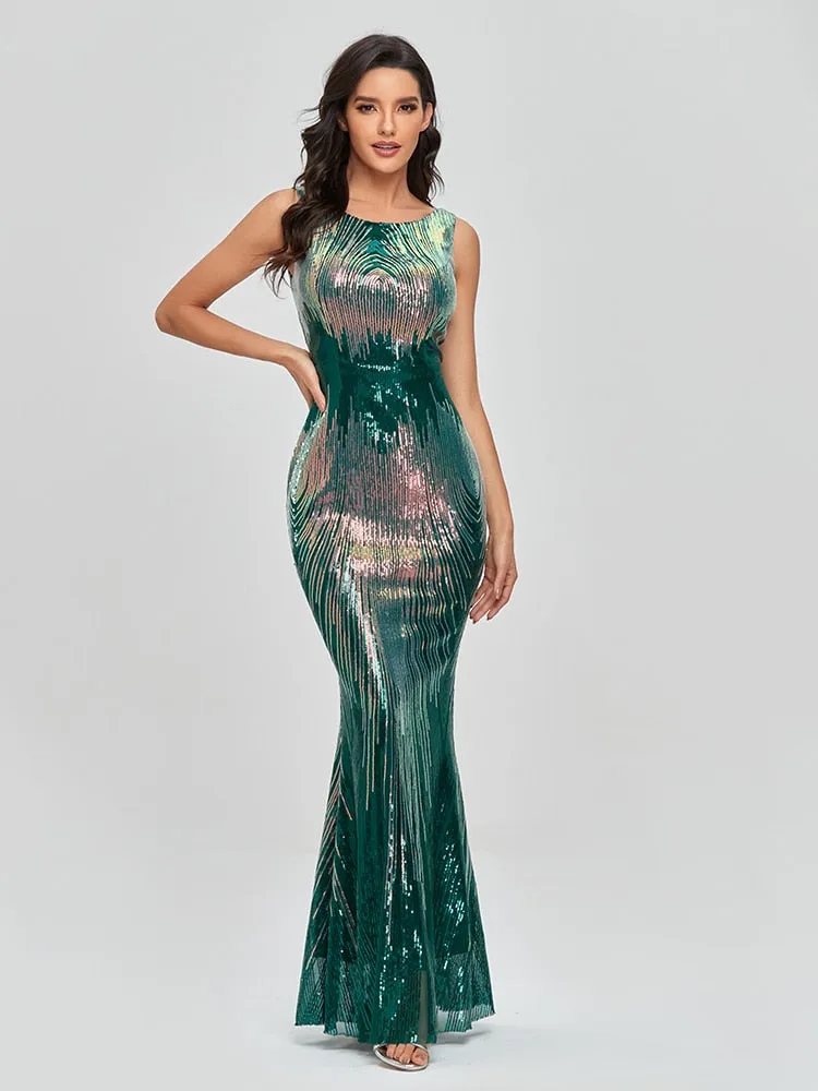 BerriesJam - 2024 Sleeveless O-neck Shinning Sequins Mermaid Prom Dress