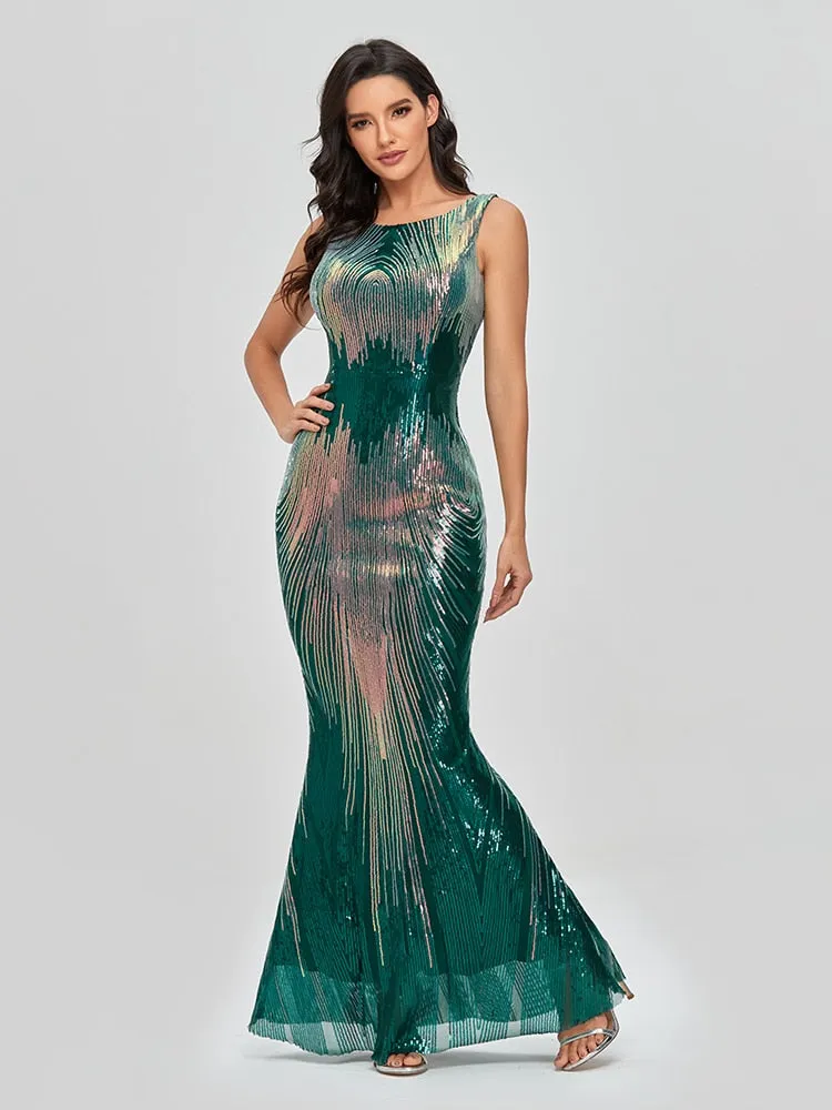 BerriesJam - 2024 Sleeveless O-neck Shinning Sequins Mermaid Prom Dress