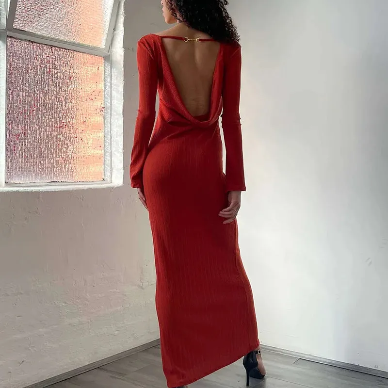 BerriesJam - Backless Draped Slim Party Sexy Maxi Dress