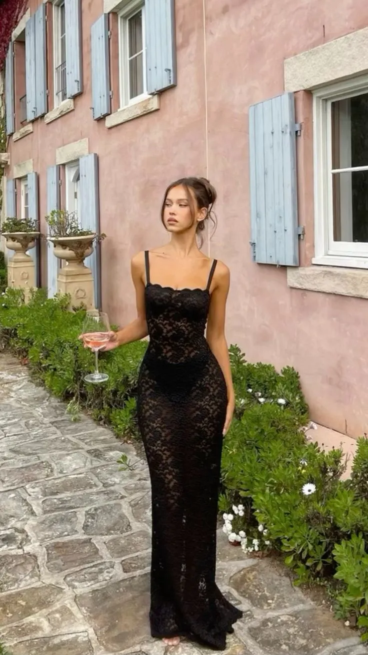 Black Lace See-through Prom Dress Sexy Evening Dress SH966