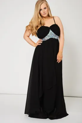 Black Pleated Bust And Gem Prom Dress