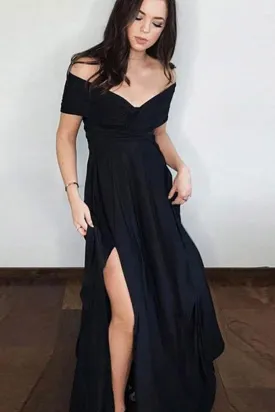 Black Prom Dress with Slit, Evening Dress ,Winter Formal Dress, Pageant Dance Dresses, Graduation School Party Gown, PC0260