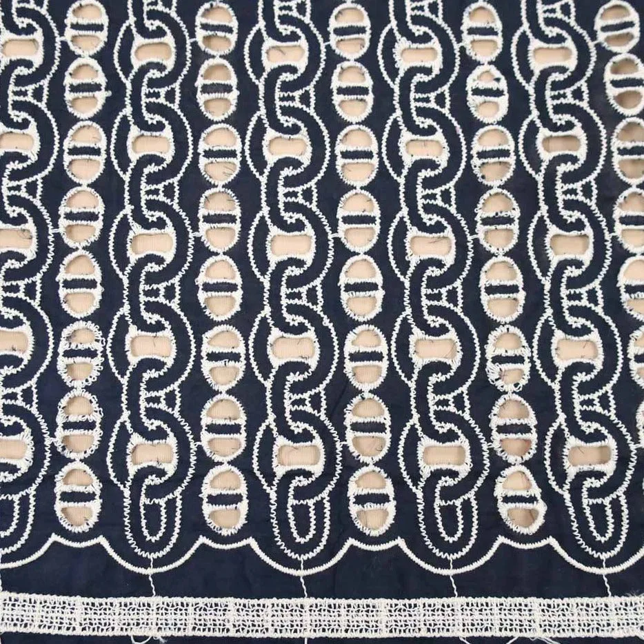 Blue Abstract Cotton Embroidery Fabric