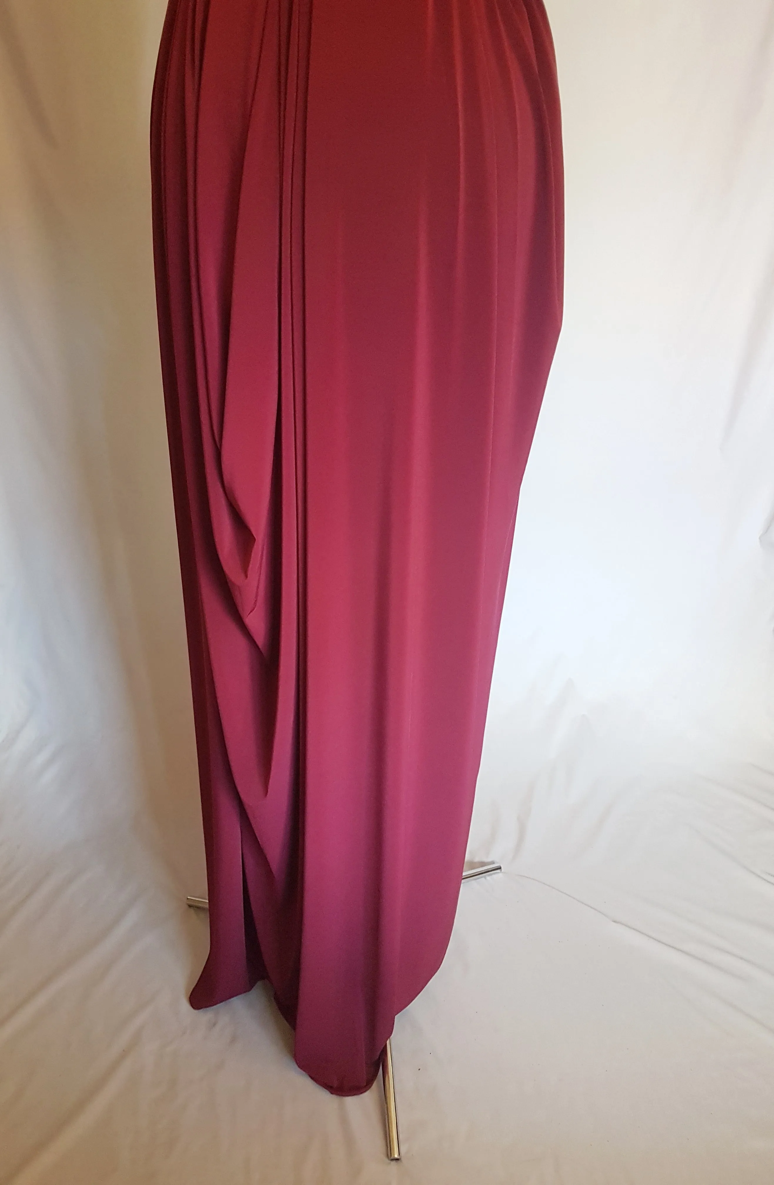 Burgundy Red Backless Grecian Drape Dress