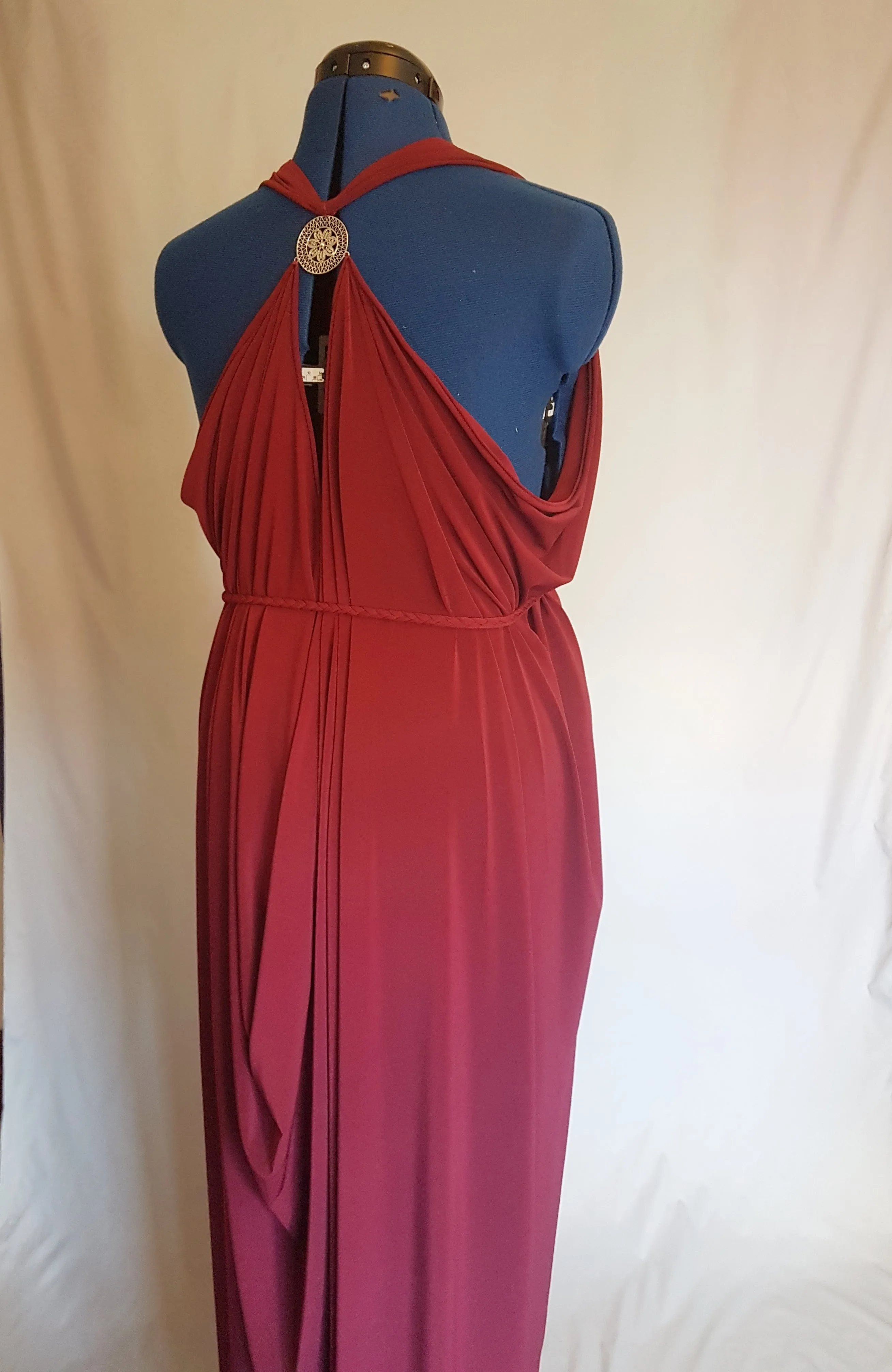 Burgundy Red Backless Grecian Drape Dress