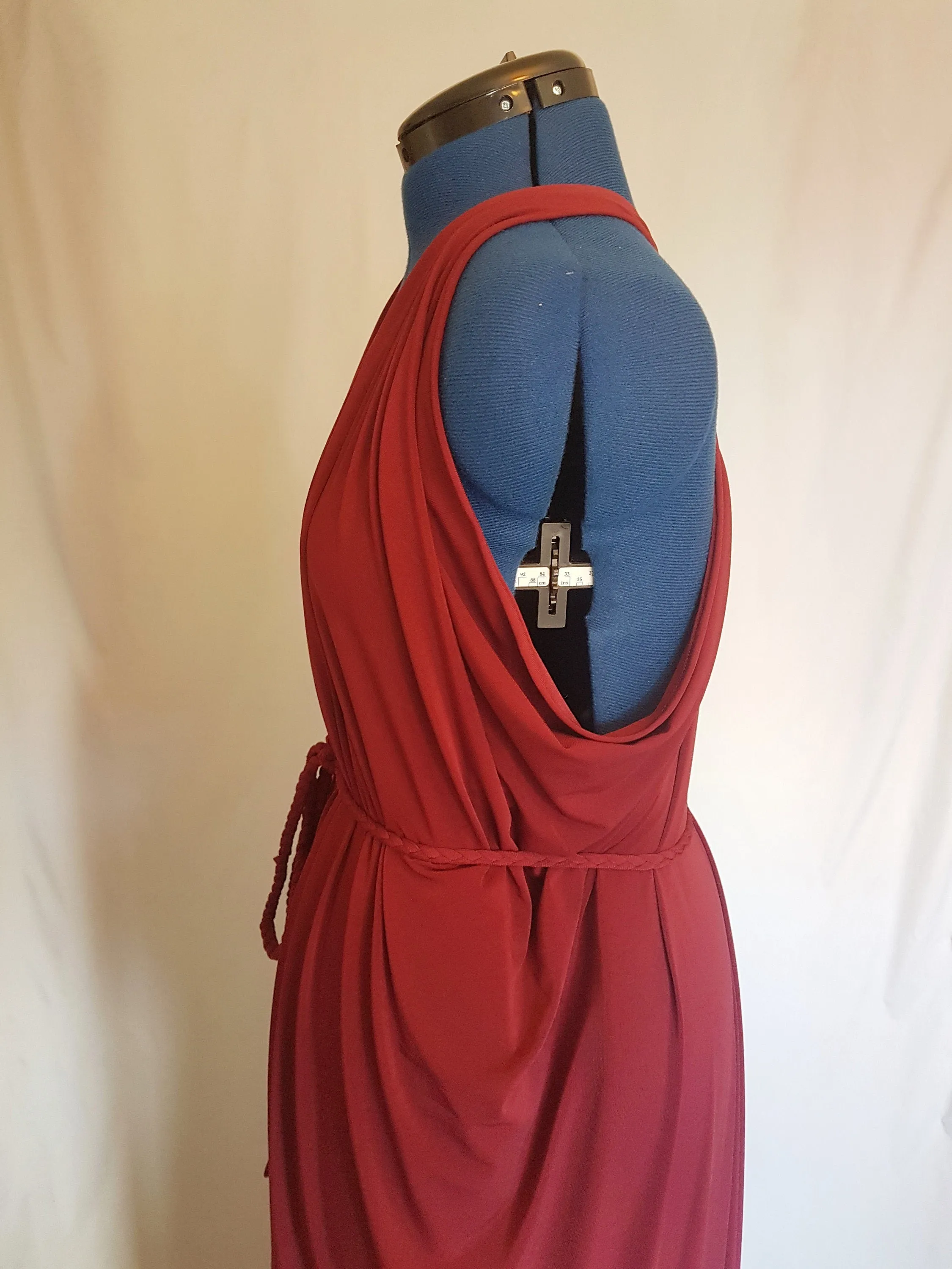 Burgundy Red Backless Grecian Drape Dress