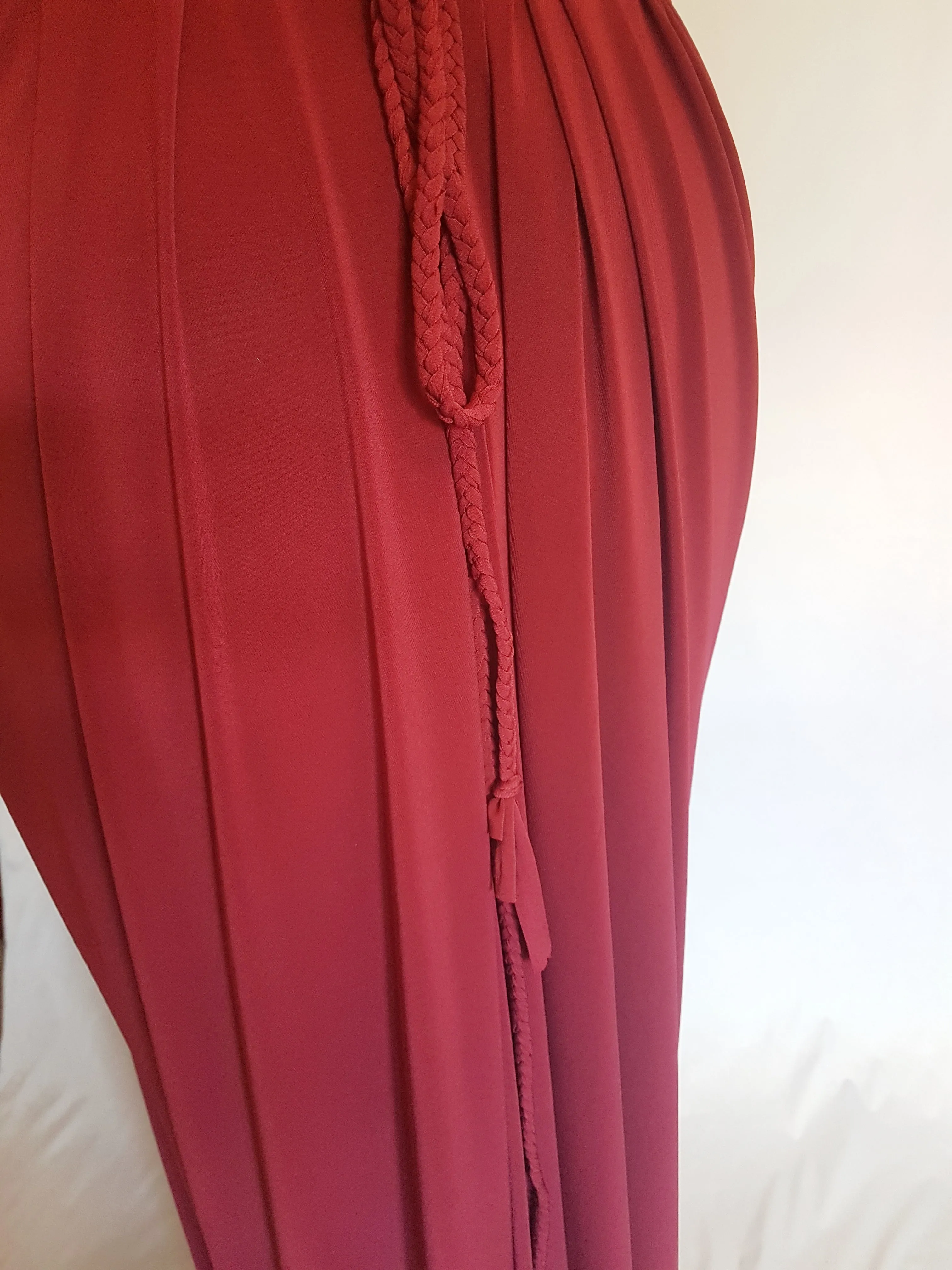 Burgundy Red Backless Grecian Drape Dress