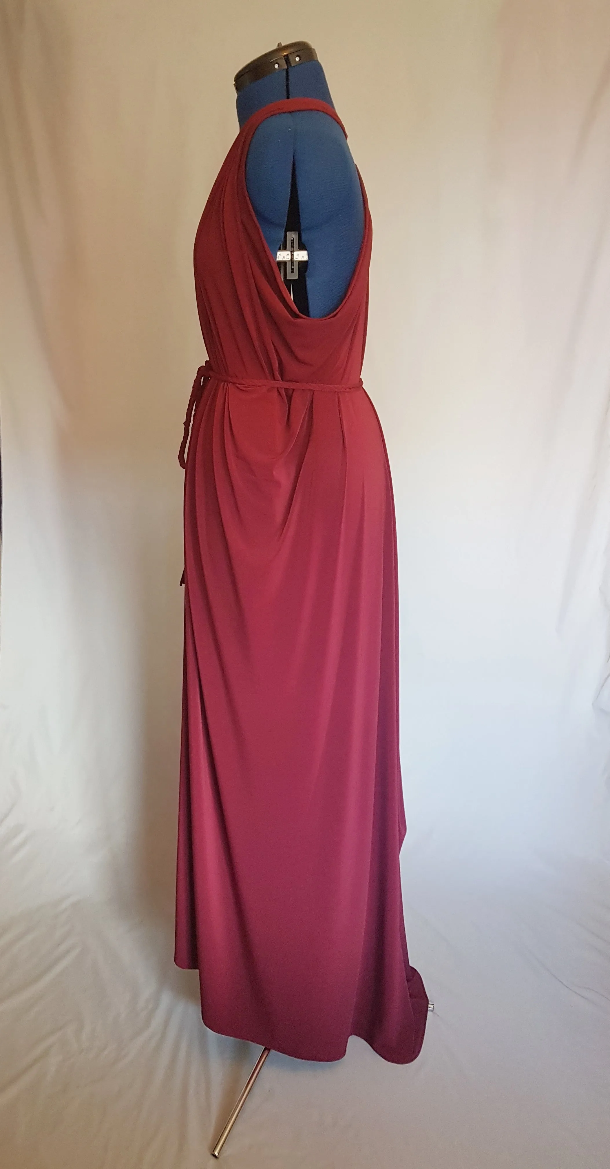 Burgundy Red Backless Grecian Drape Dress