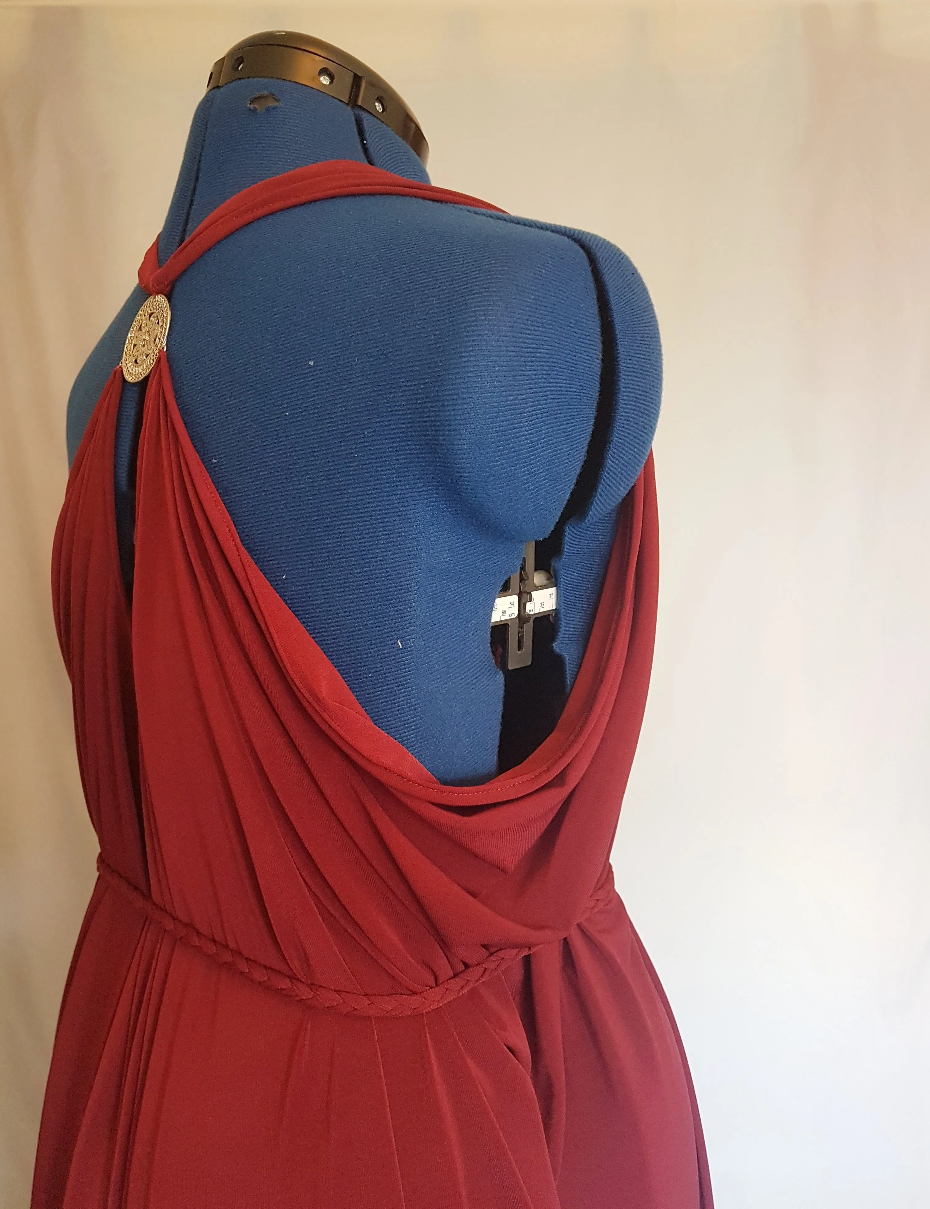 Burgundy Red Backless Grecian Drape Dress