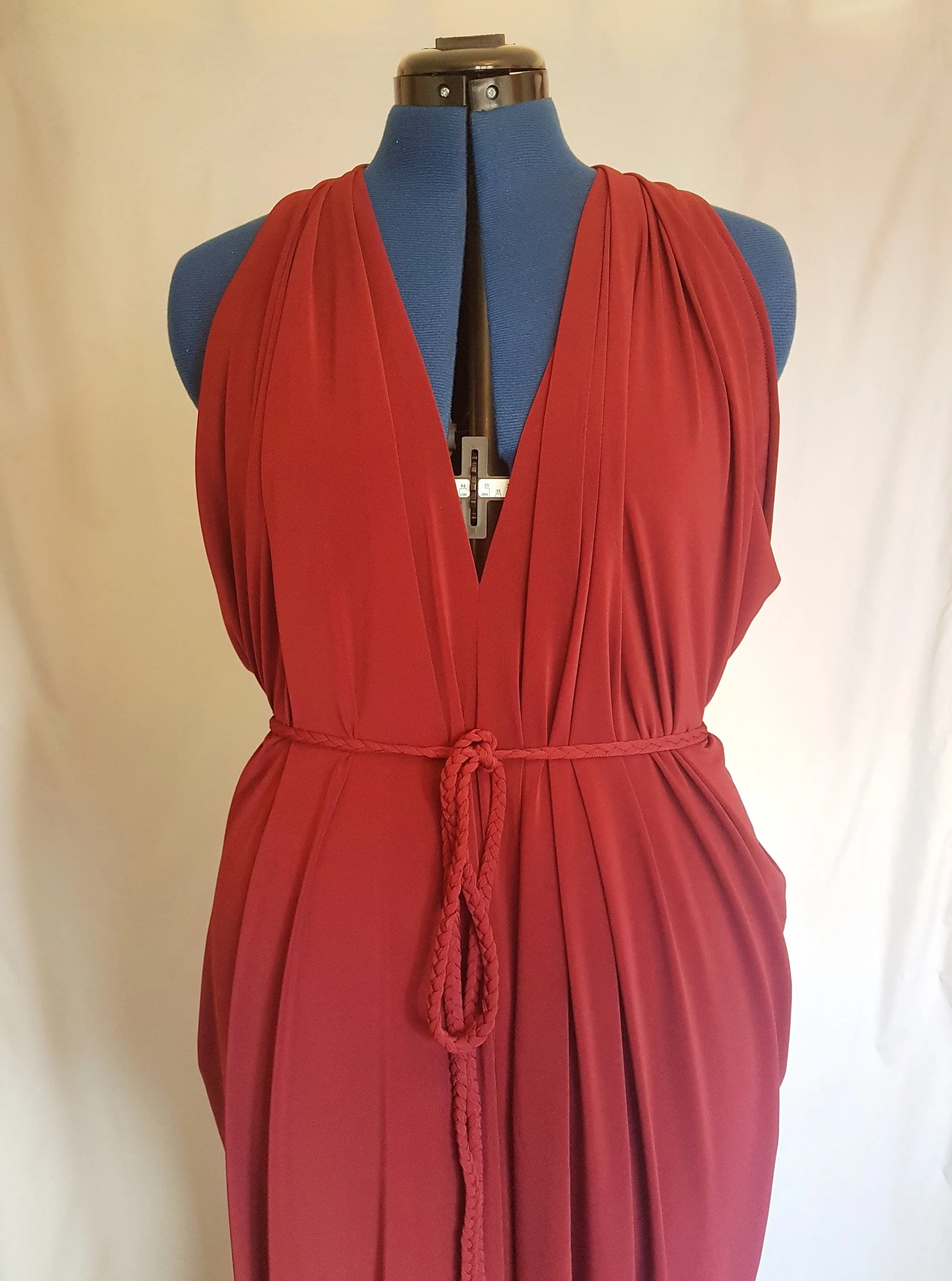 Burgundy Red Backless Grecian Drape Dress