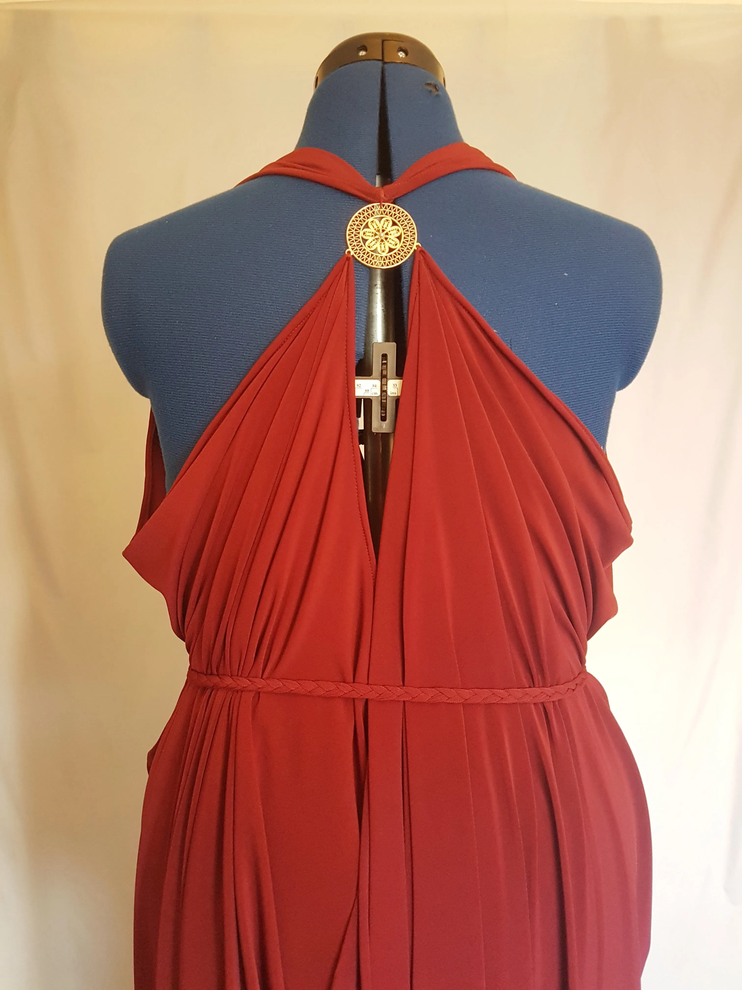 Burgundy Red Backless Grecian Drape Dress