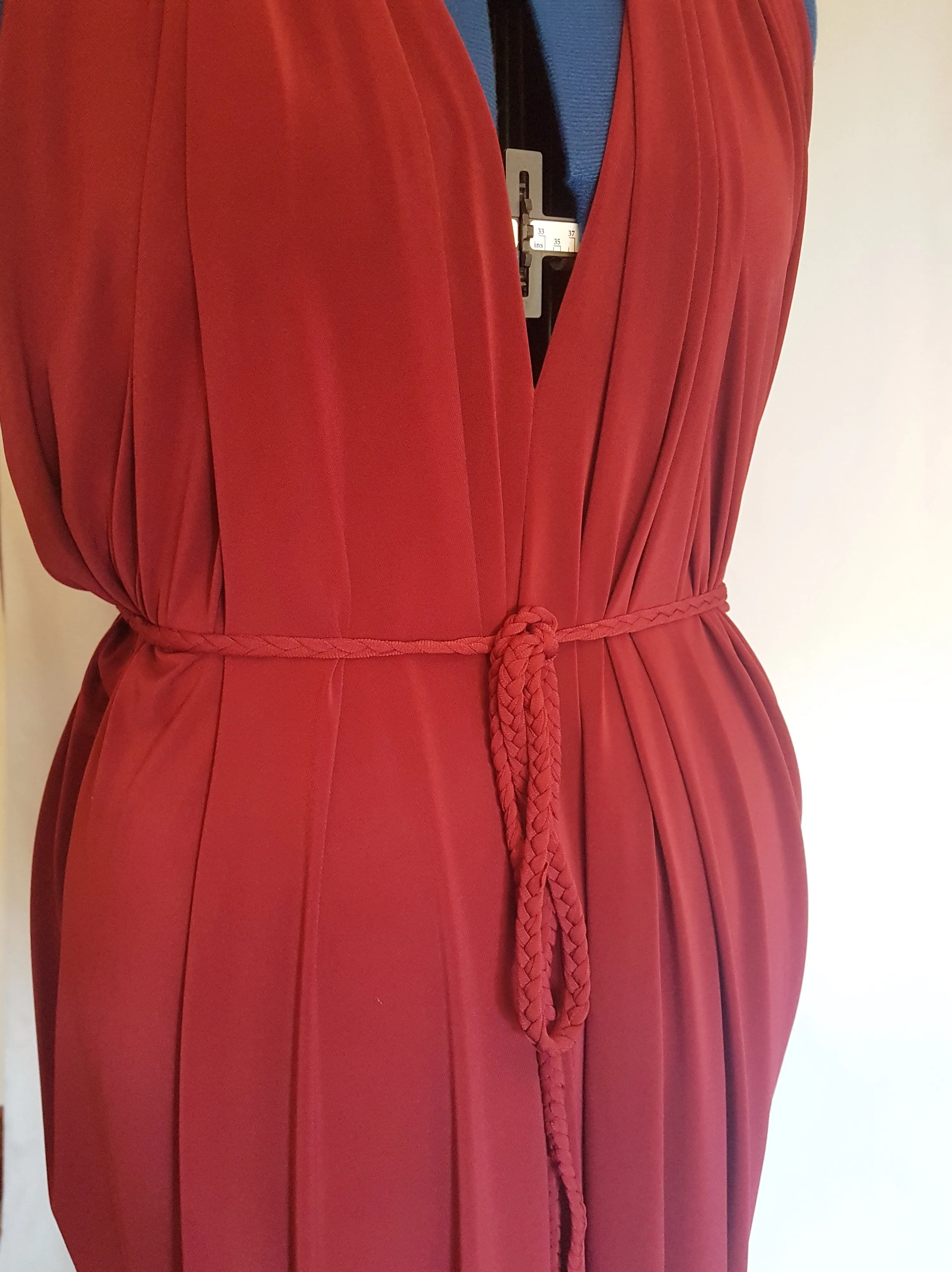 Burgundy Red Backless Grecian Drape Dress