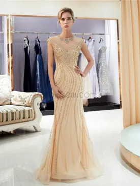 Cap Sleeves Mermaid Beaded Long Prom Dresses SDP1157