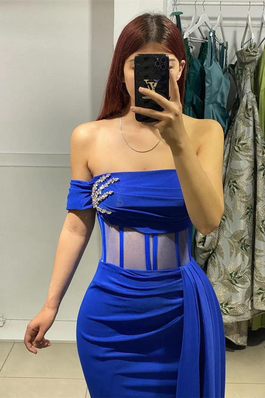 Charming Long Royal Blue Strapless Prom Dress With Beaded  SH833