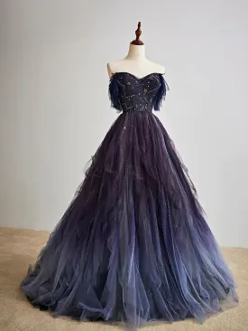 Charming Purple Gradient Tulle Long Prom Dress Evening Party Dress SH817