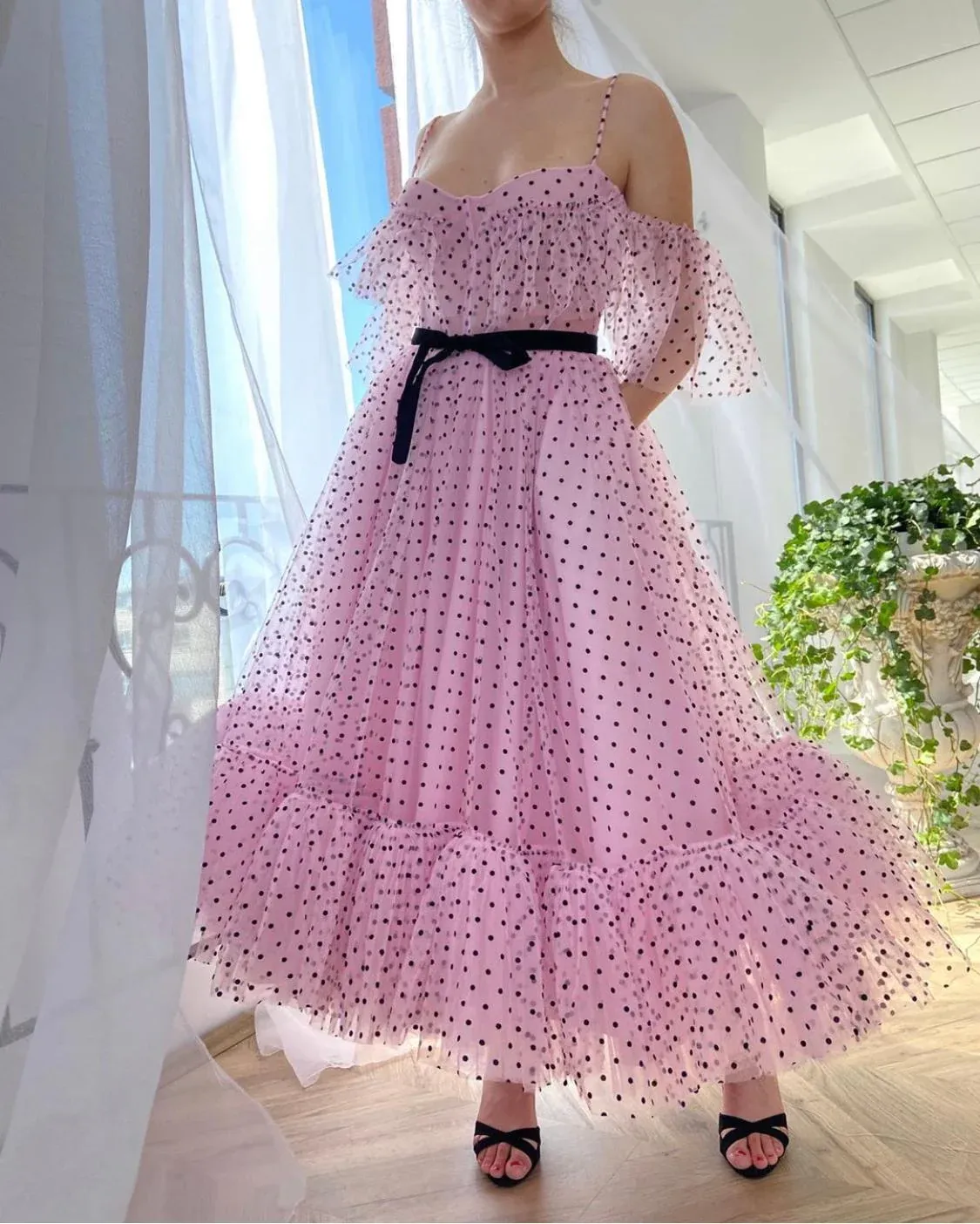 Cute Polka Dot Evening Dress Princess Tulle Long Prom Dress SH745