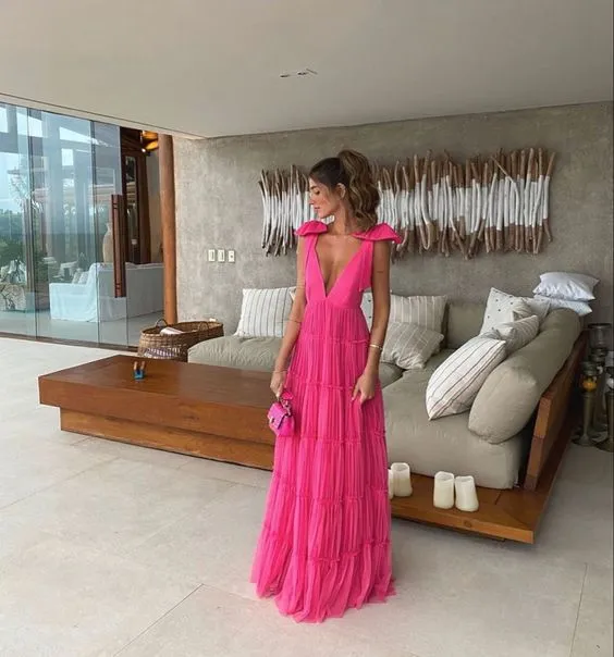 Deep V Neck Backless Prom Dress Long Evening Dress SH739