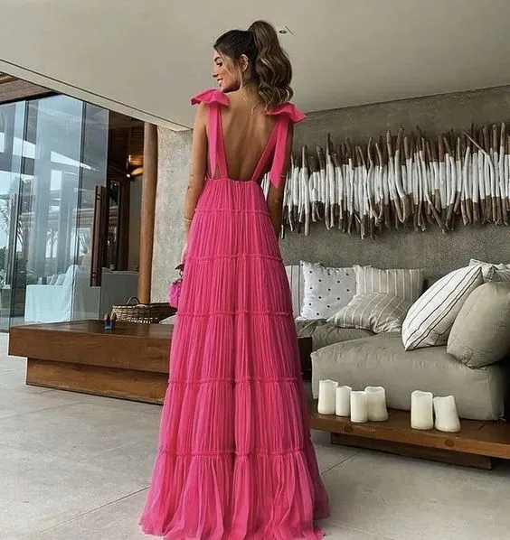 Deep V Neck Backless Prom Dress Long Evening Dress SH739