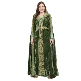 Designer Kaftan Bridal Gown in Henna Green Velvet