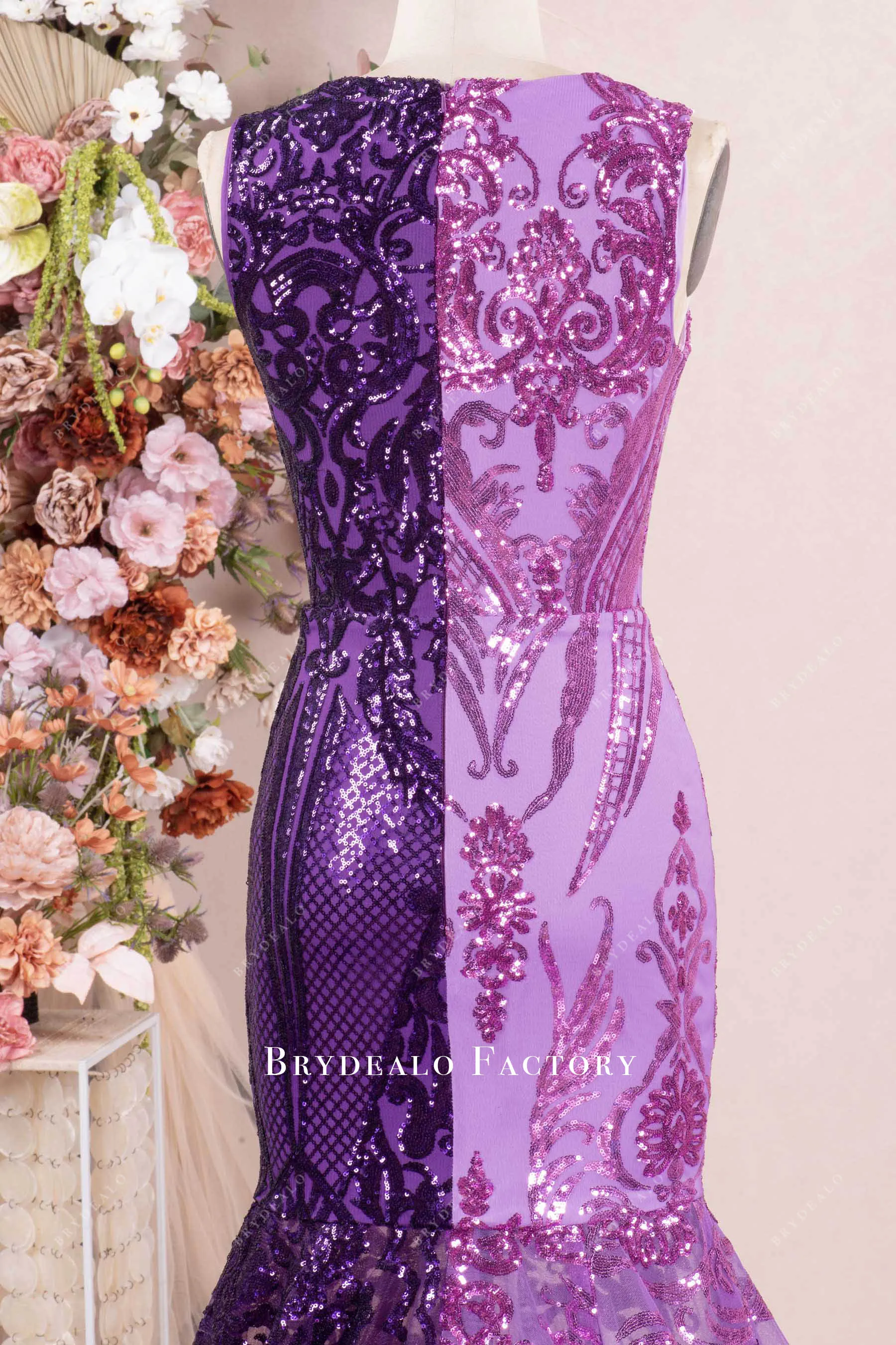 Dramatic Two-Tone Purple Sequin Prom Dress