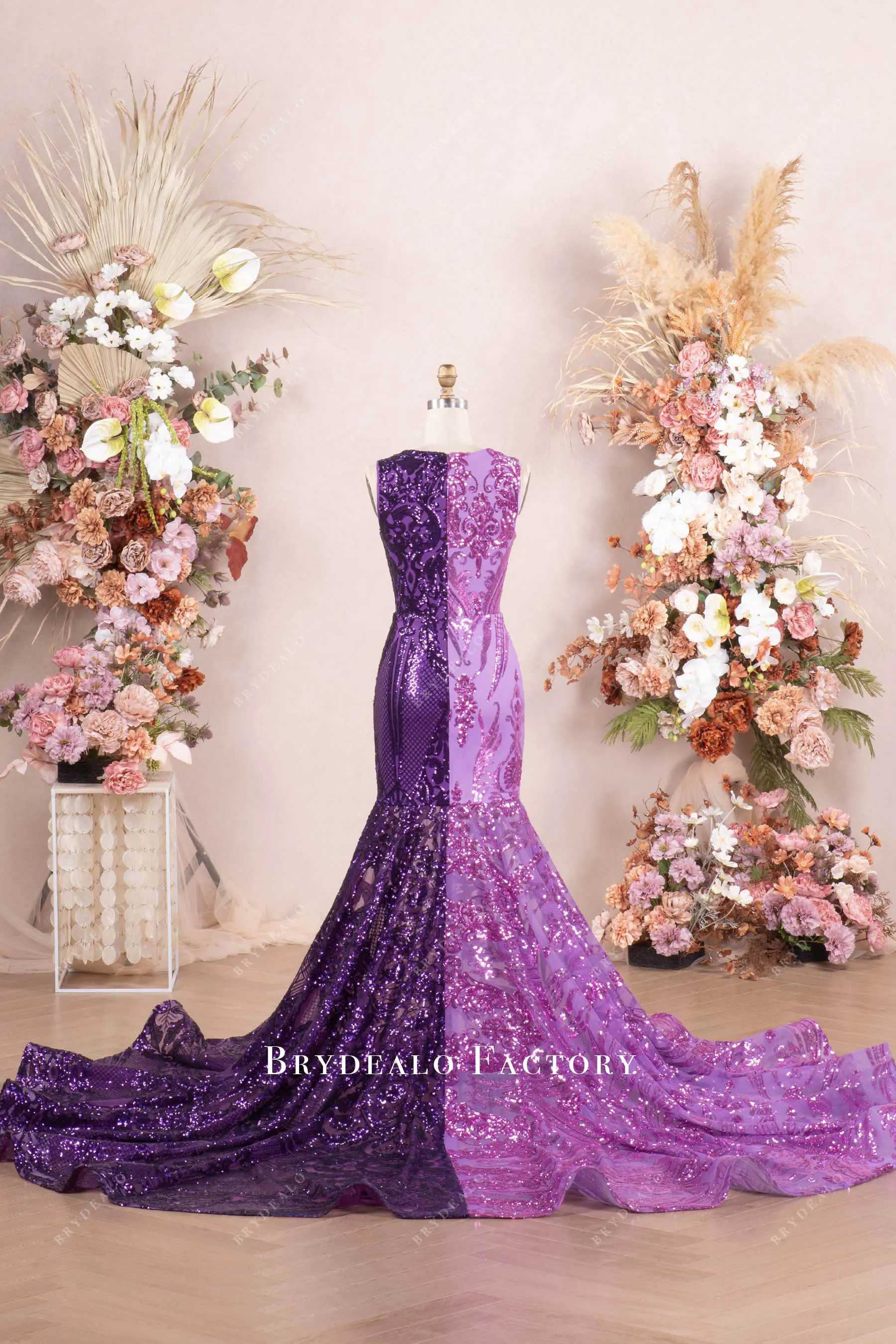 Dramatic Two-Tone Purple Sequin Prom Dress