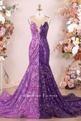 Dramatic Two-Tone Purple Sequin Prom Dress