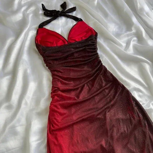 Elegant Halter Straps Ombre Burgundy Long Chiffon Prom Dress  SH1148