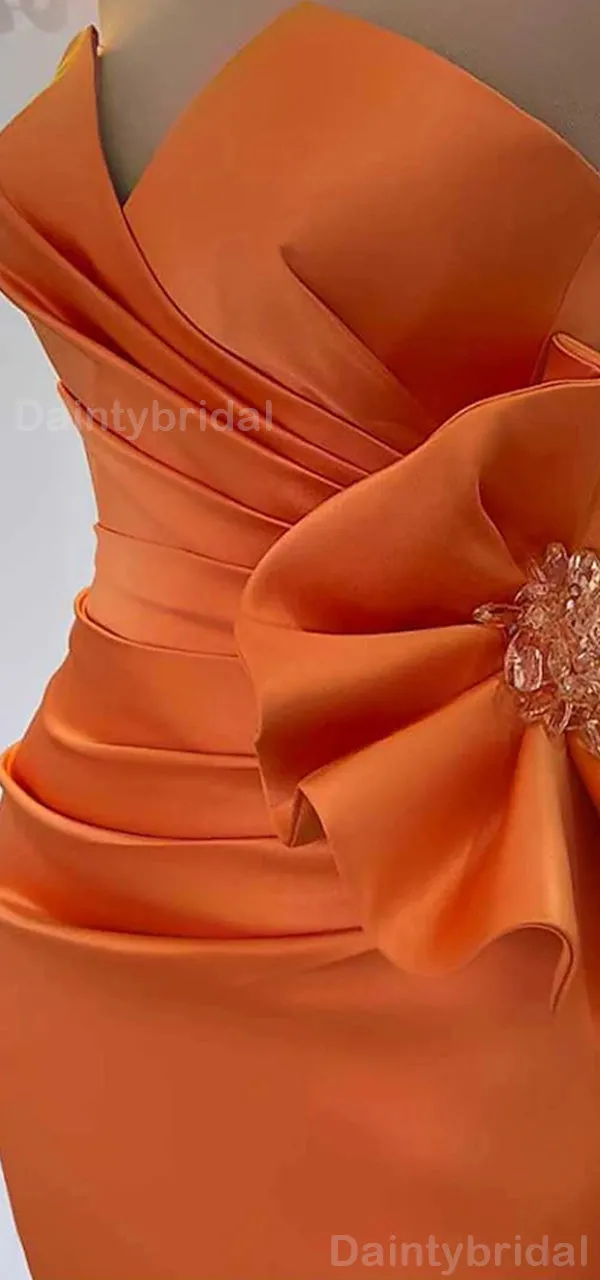 Elegant V-neck Mermaid Orange Satin Long Evening Prom Dress Online, OL063