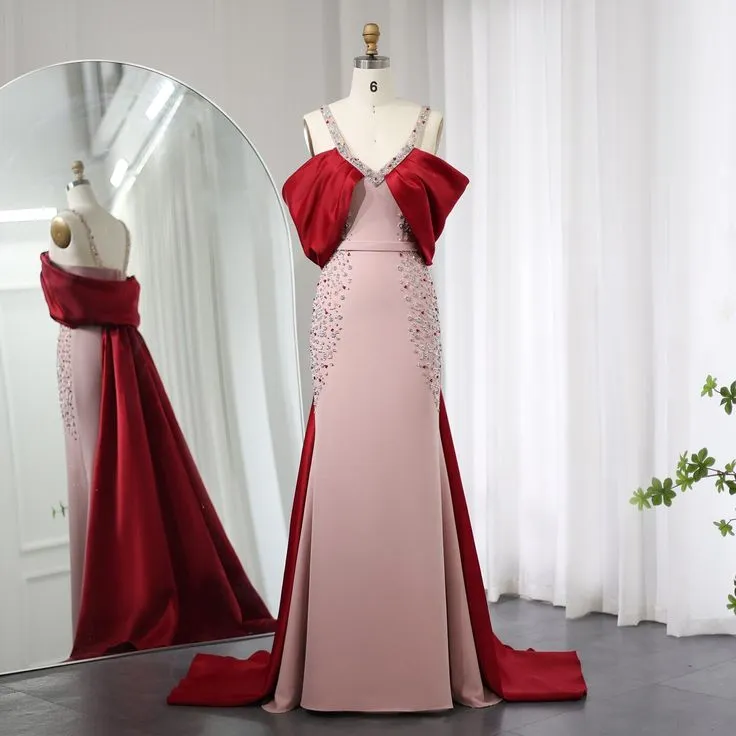 Elegant V Neck Satin Beaded Long Prom Dress Formal Evening Dress SH936