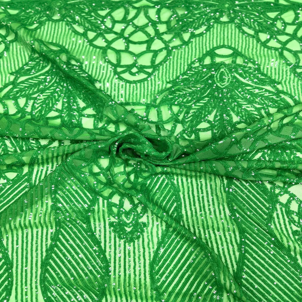 Emerald Green Bella Bee Stretch Sequins Lace Fabric