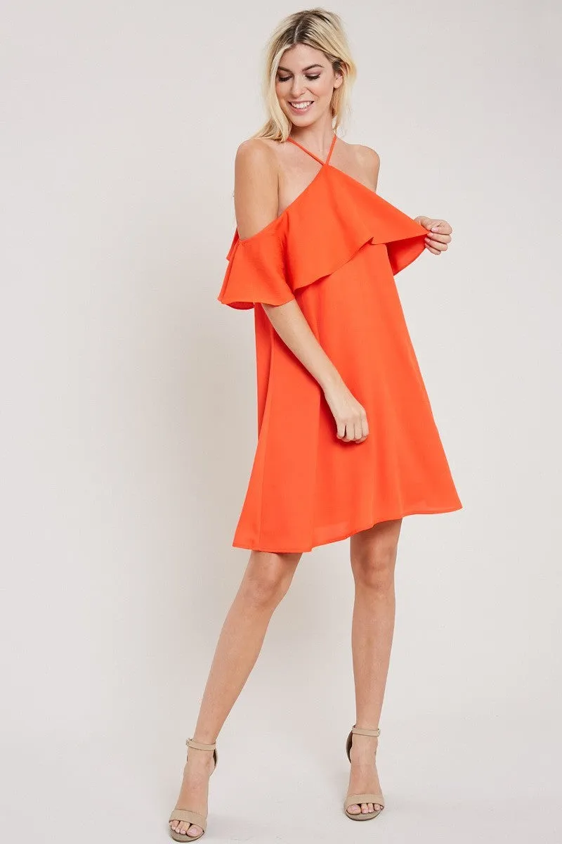 Flounce Halter Shift Dress - Pink or Orange