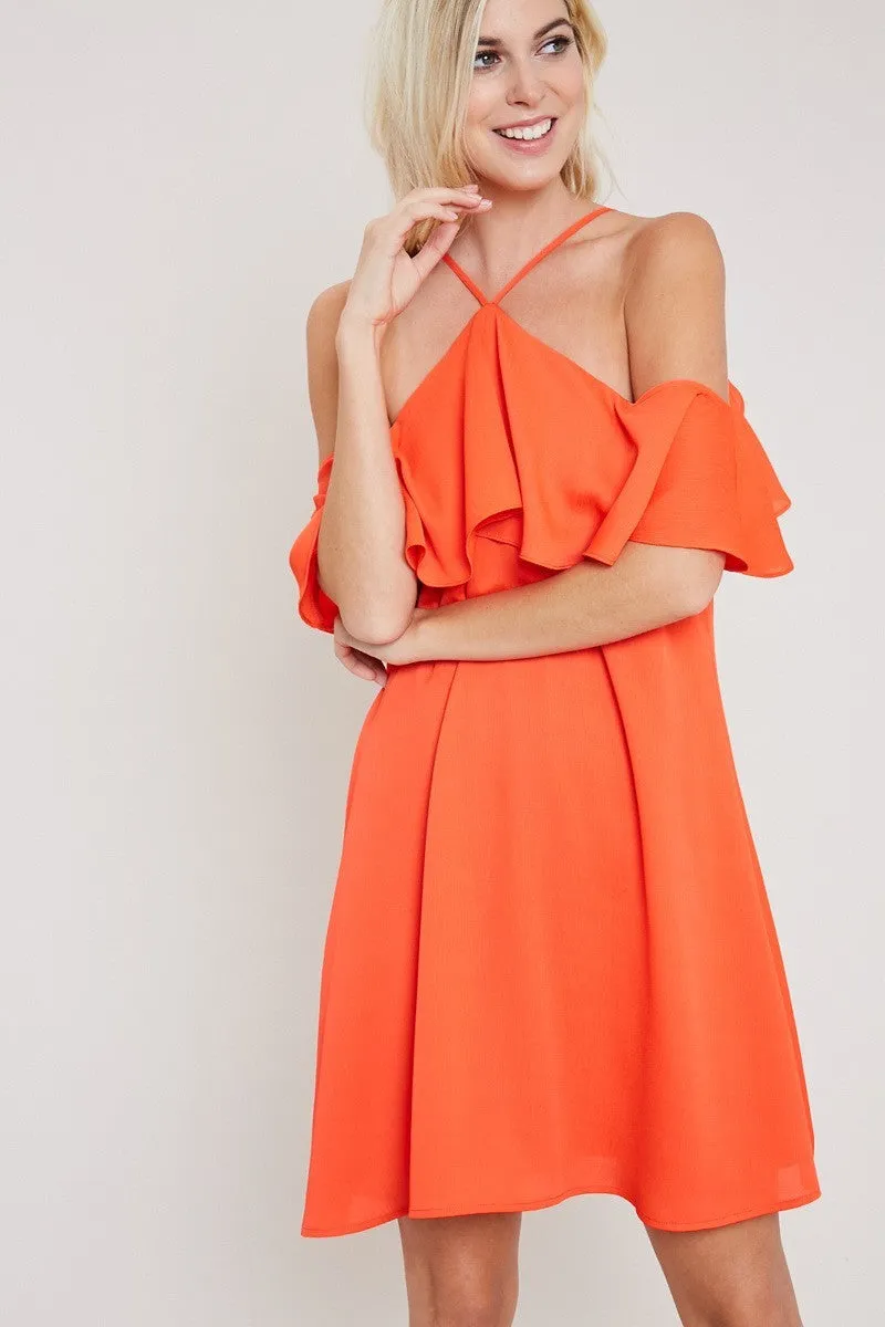 Flounce Halter Shift Dress - Pink or Orange