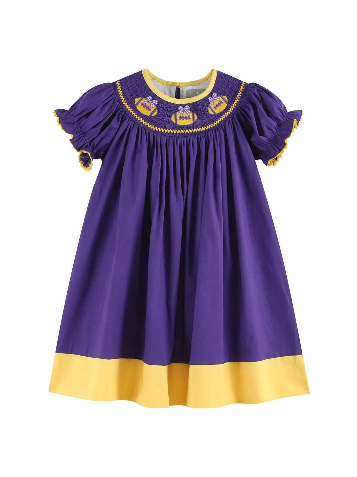 Girls Purple & Gold Bishop Football Smocked Dress