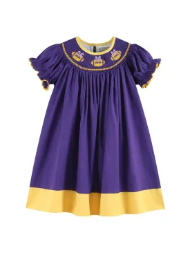 Girls Purple & Gold Bishop Football Smocked Dress