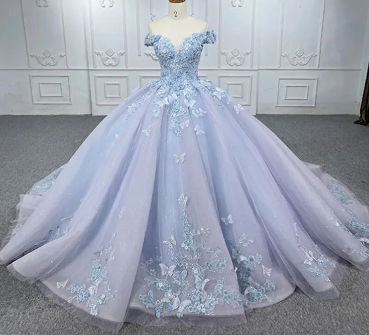 Gorgeous Purple Off The Shoulder Applique Prom Dress Sweet 16 Dress Quinceanera Dress SH969