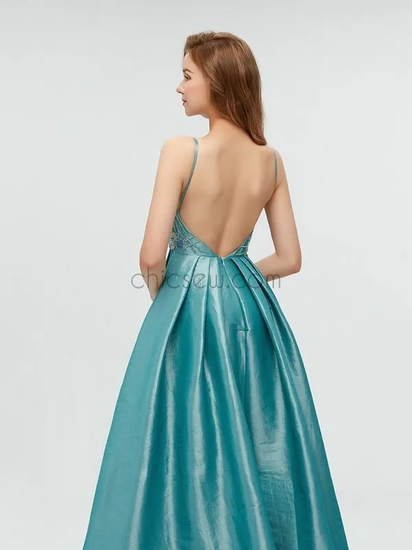 Gorgeous Taffeta A-line Beaded Backless Prom Dress, YKX003