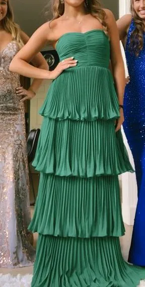 Green Strapless Ruffle Multi-Layer Long Prom Dress SH1166